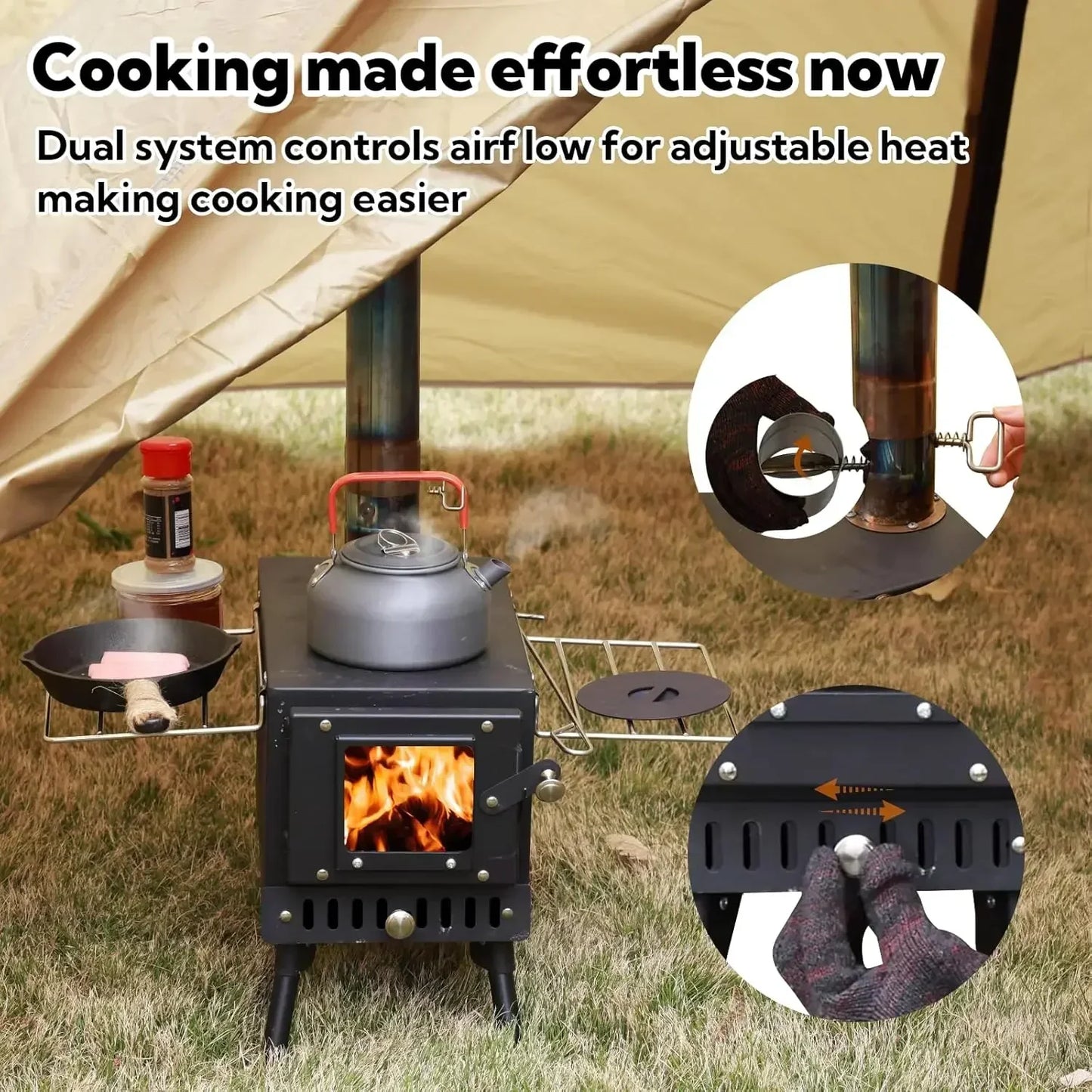 XMSJ Folding Wood Burning Stove for Camping with Chimney