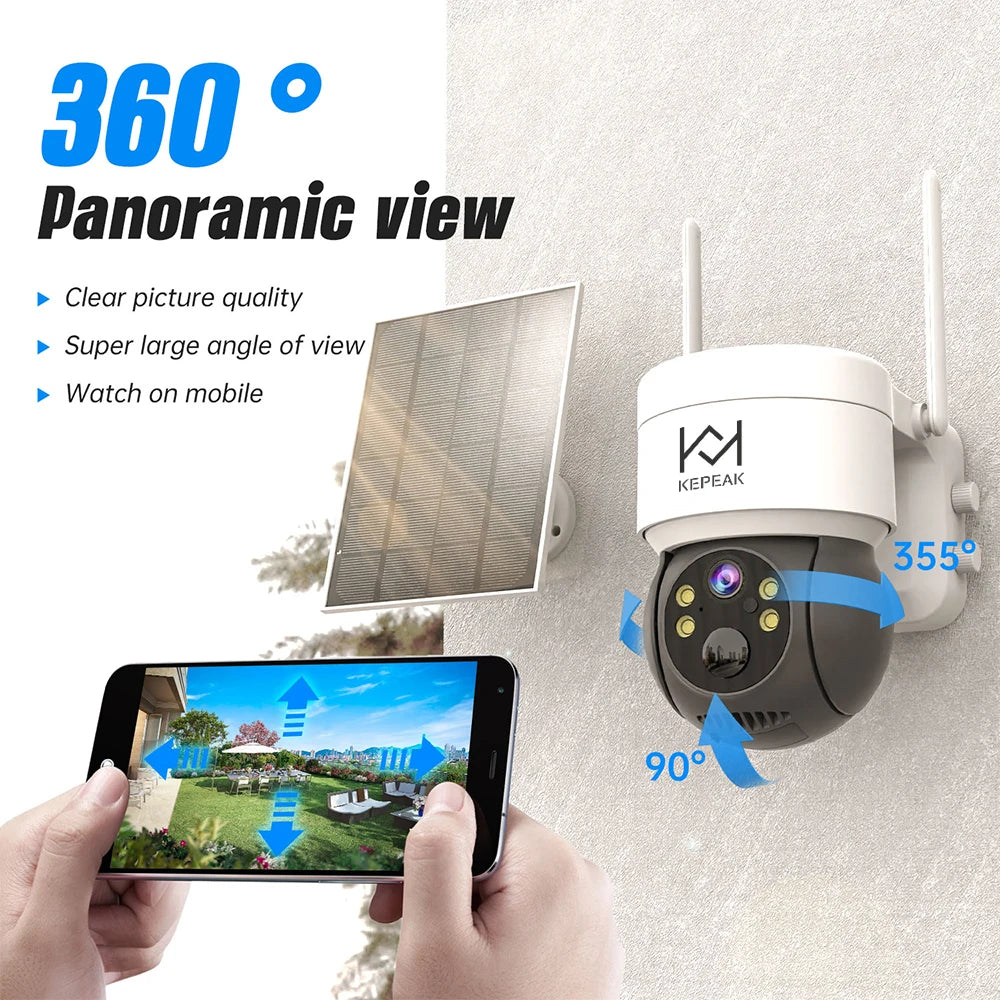 Built-in Battery Outdoor Wireless Solar IP Camera  WiFi PTZ 1080P Video Surveillance