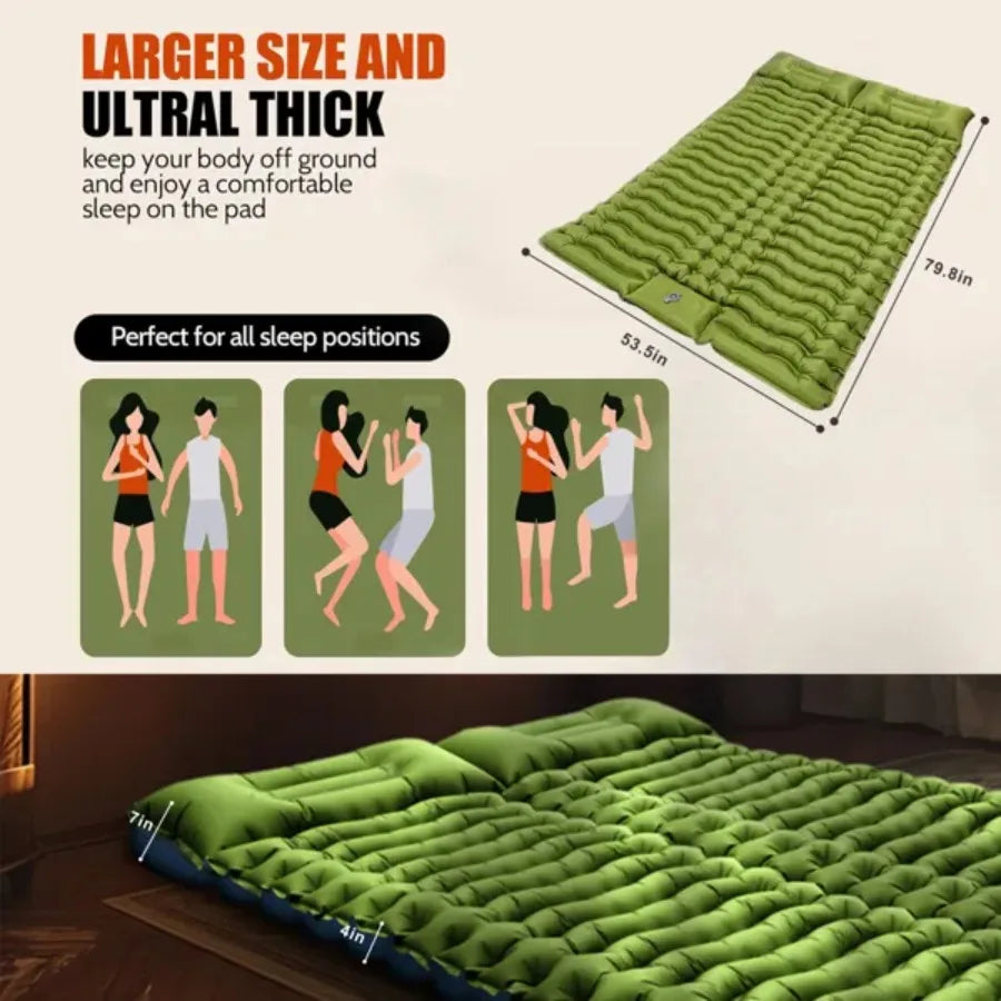 Double Air Mattress with Pillow Built-in Foot Pump 4-inch