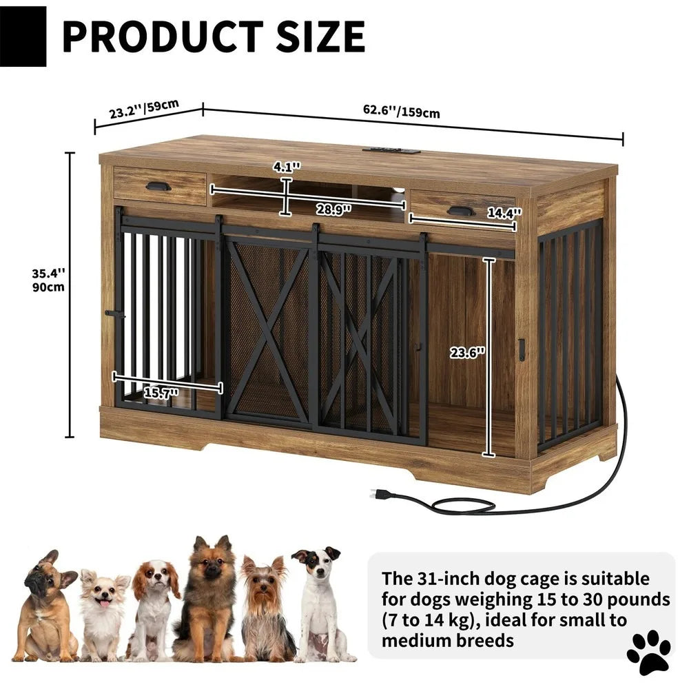 63 inch Double Dog Crate for 2 Dogs TV Stand
