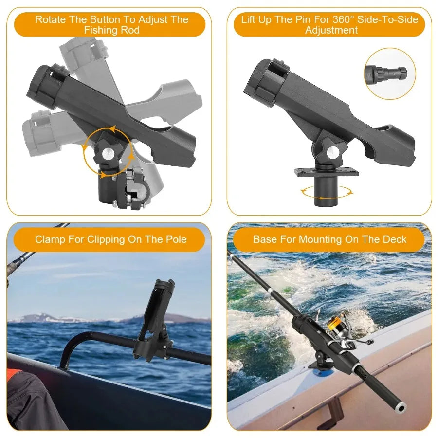 Boat Fishing Pole Rod Holder 360° Rotatable Kayak Side Rail