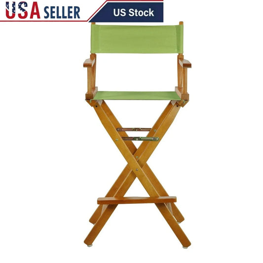 Portable Director's Chair Solid Wood Frame Lime Green Canvas